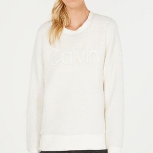 Calvin Klein Women's Sherpa Logo Cream Sweatshirt
